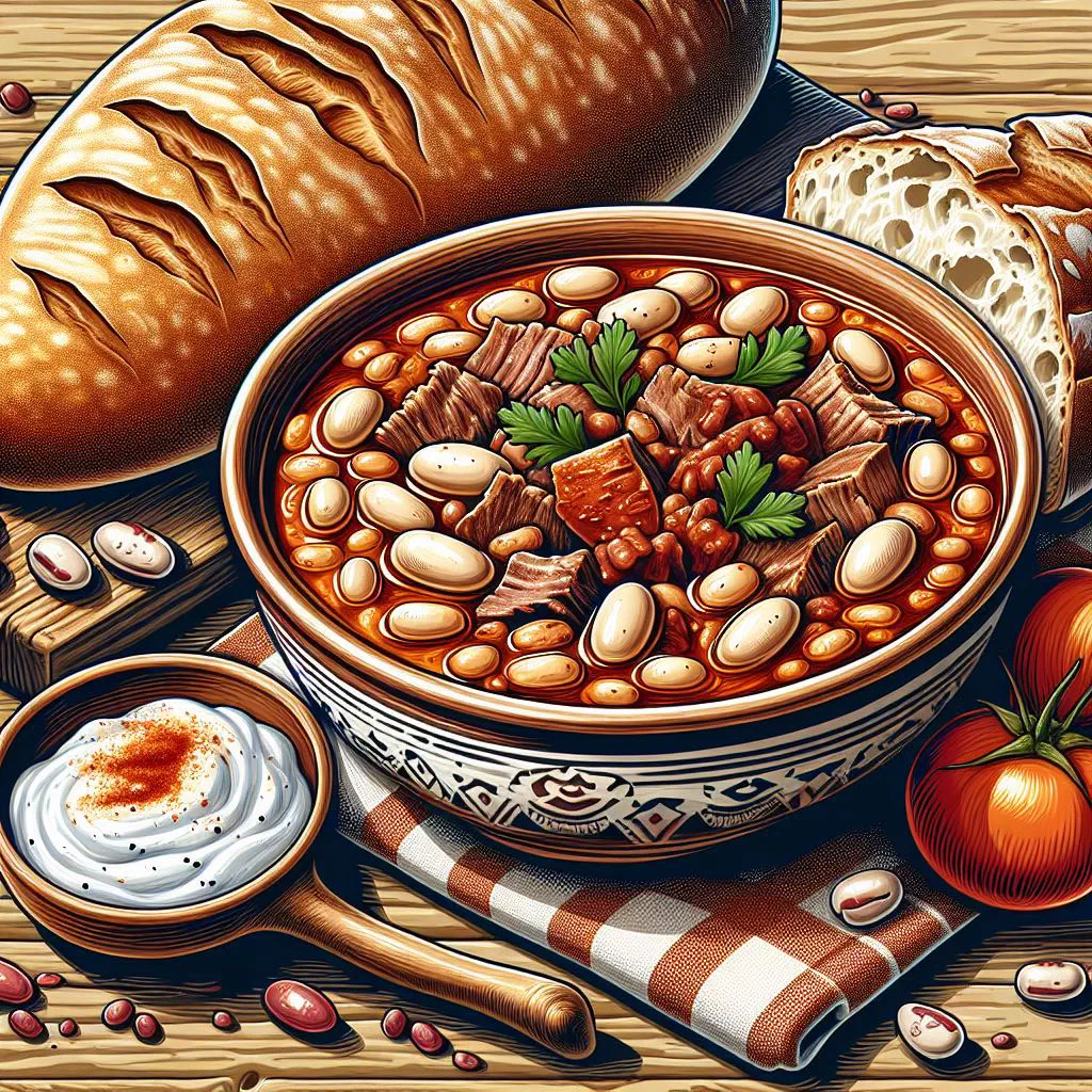 Bowl of Albanian white bean soup garnished with fresh parsley