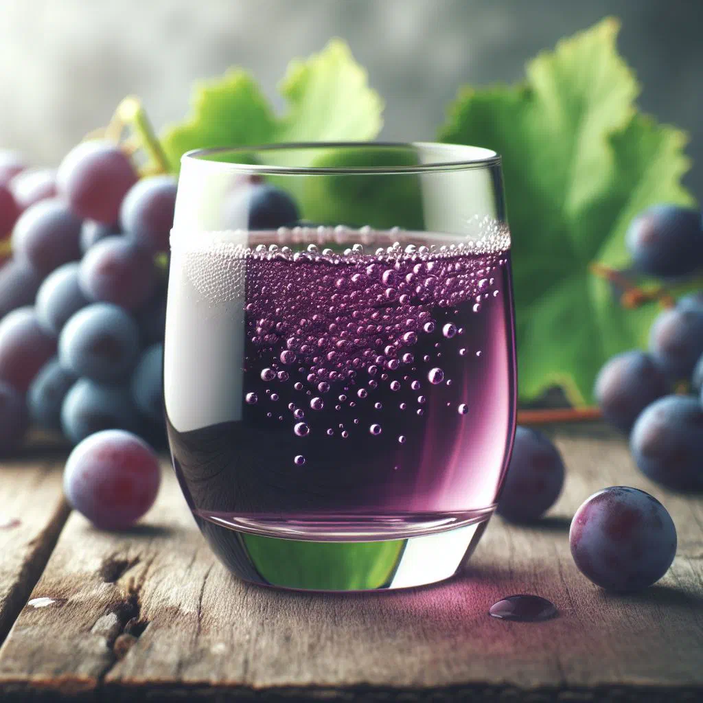 A chilled glass of Albanian grape juice garnished with fresh mint