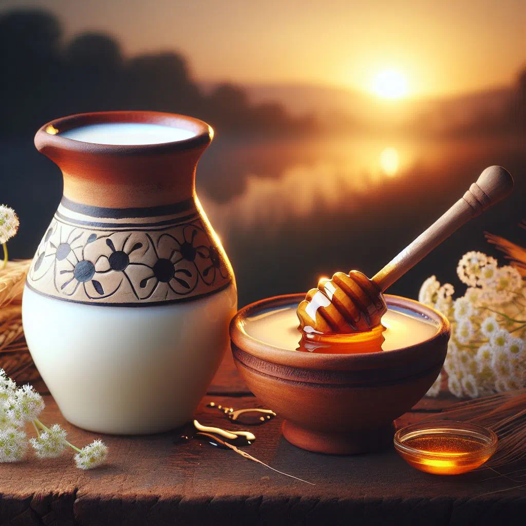 Warm milk sweetened with honey served in a cup