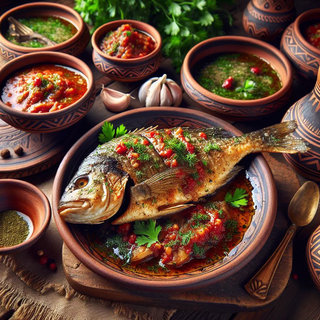 Pan-fried fish fillets served with a rich tomato sauce and fresh parsley