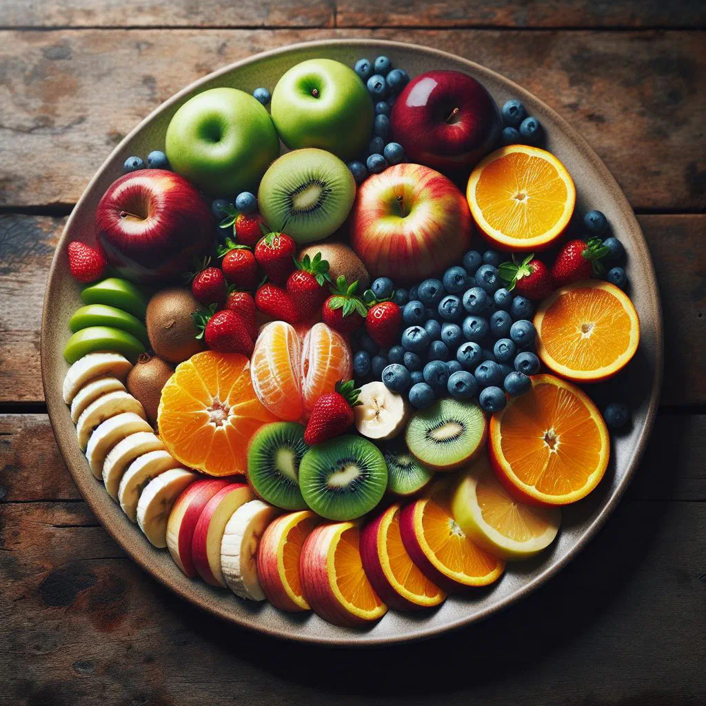 Colourful Albanian fruit platter garnished with fresh mint leaves