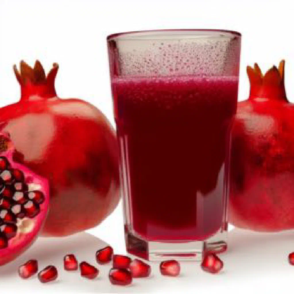 A glass of deep red Albanian pomegranate juice garnished with fresh mint