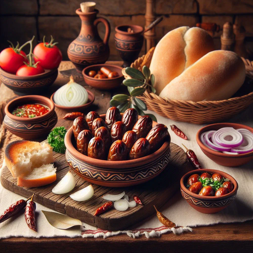 Grilled qebapa sausages served with fresh bread