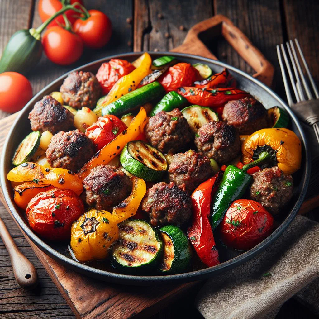 Golden-browned Albanian vegetable meatballs served with yoghurt and fresh herbs