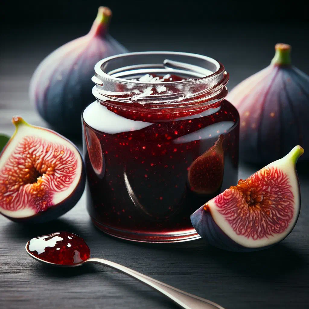 A jar of Albanian fig jam served with fresh bread