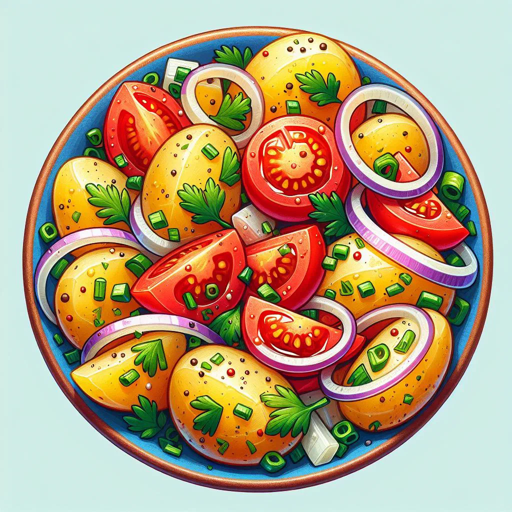 Albanian potato salad with carrots, onion and fresh parsley