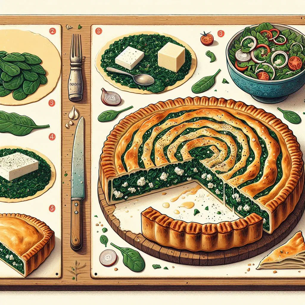 Golden, crisp Albanian spinach pie sliced into pieces