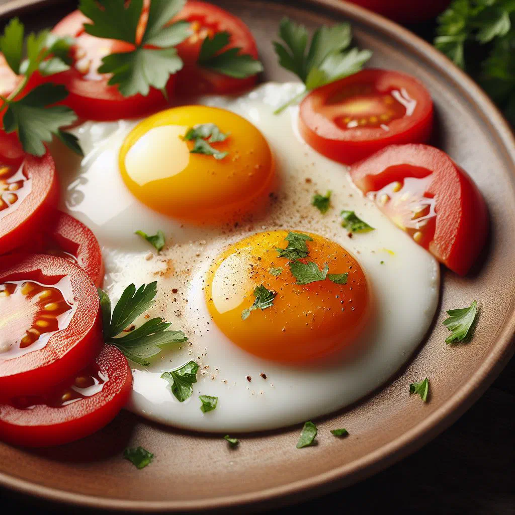 Fried eggs cooked in a rich tomato sauce, garnished with fresh parsley