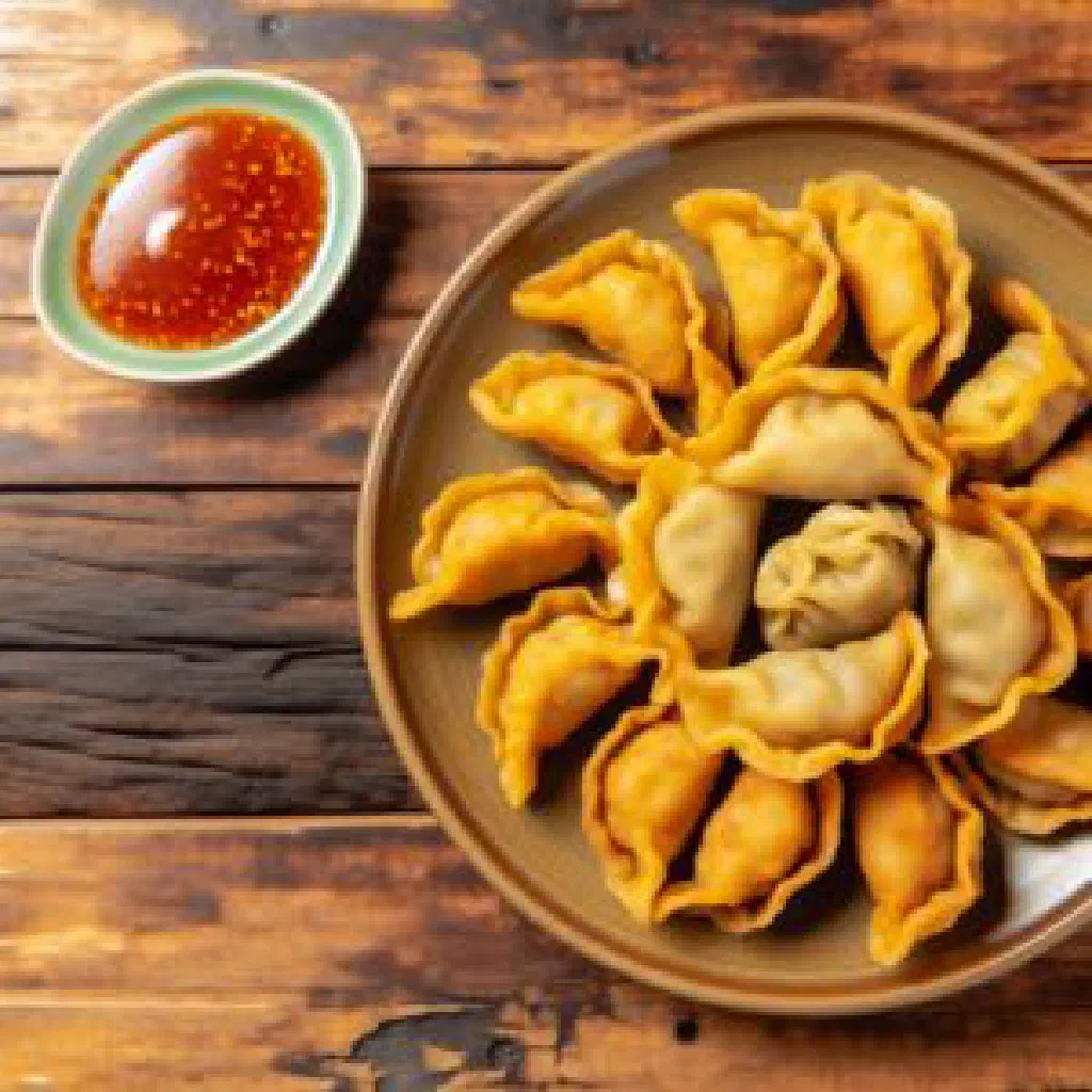 Golden Algerian bouchiar pastries garnished with fresh herbs