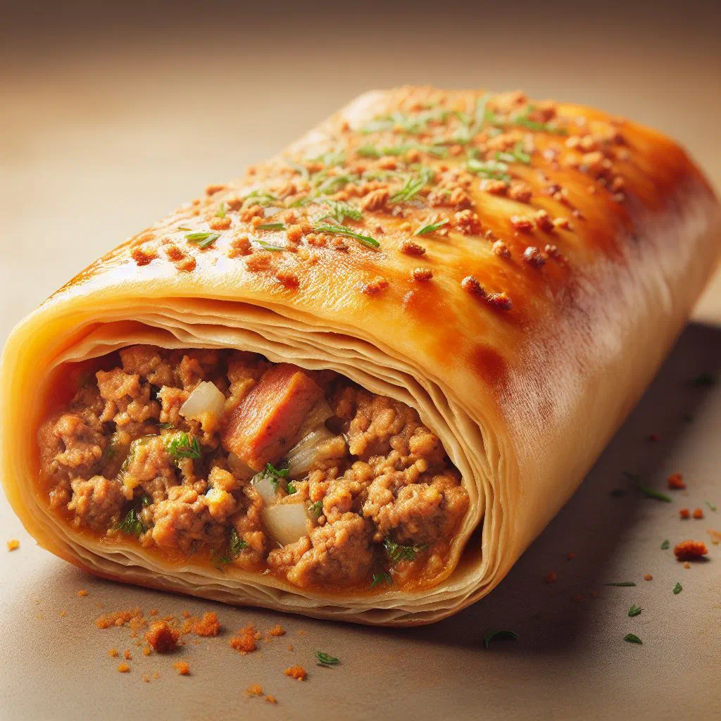 Golden fried bourek annabi pastries filled with spiced minced meat