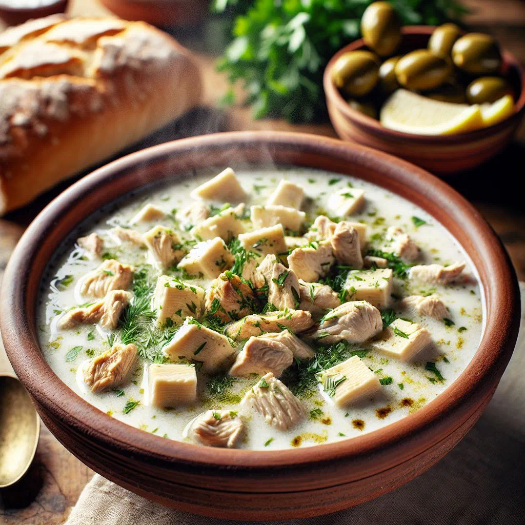 Bowl of Algerian chorba beïda soup with meat, vegetables and fine noodles