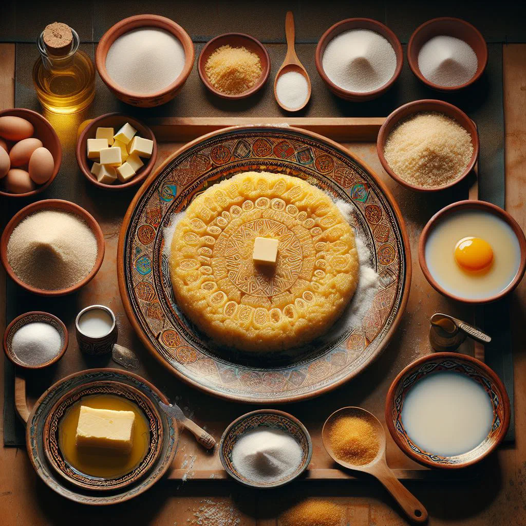 Golden pan-fried harcha flatbreads served with honey