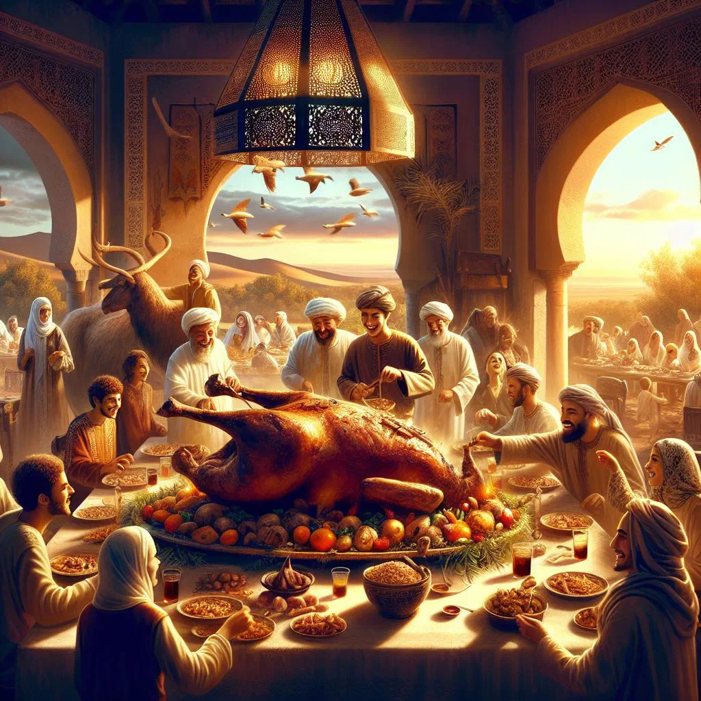 Slow-roasted whole lamb mechoui served with fresh bread