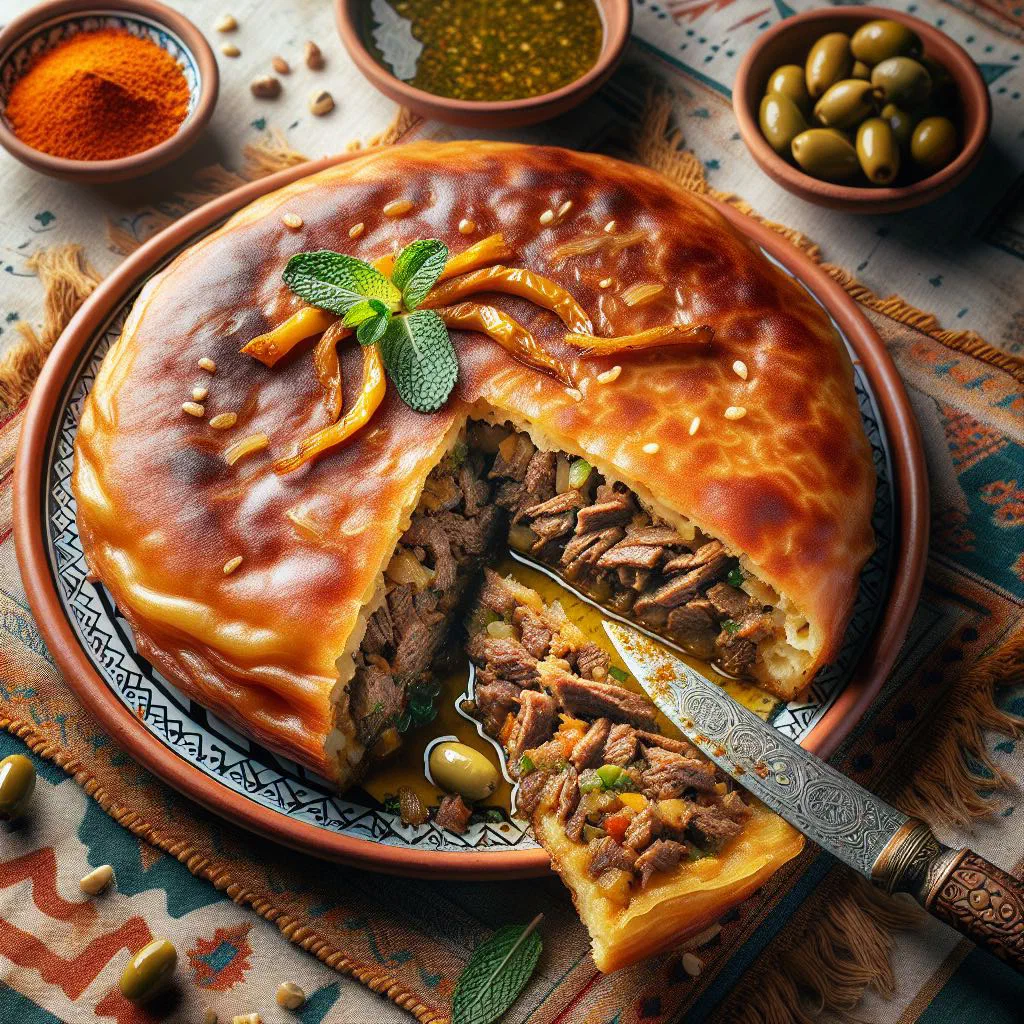 Golden pan-fried Algerian mhajeb stuffed with spiced minced meat