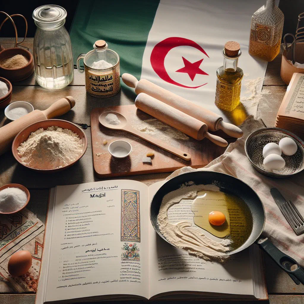 Golden Algerian mlawi flatbread stacked on a wooden board