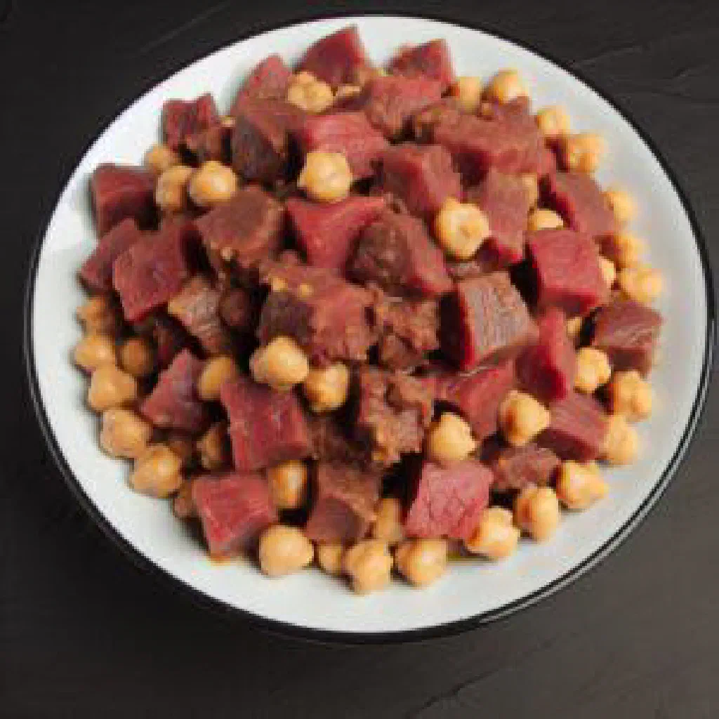 Bowl of Algerian rakik with tender meat, chickpeas and fresh parsley