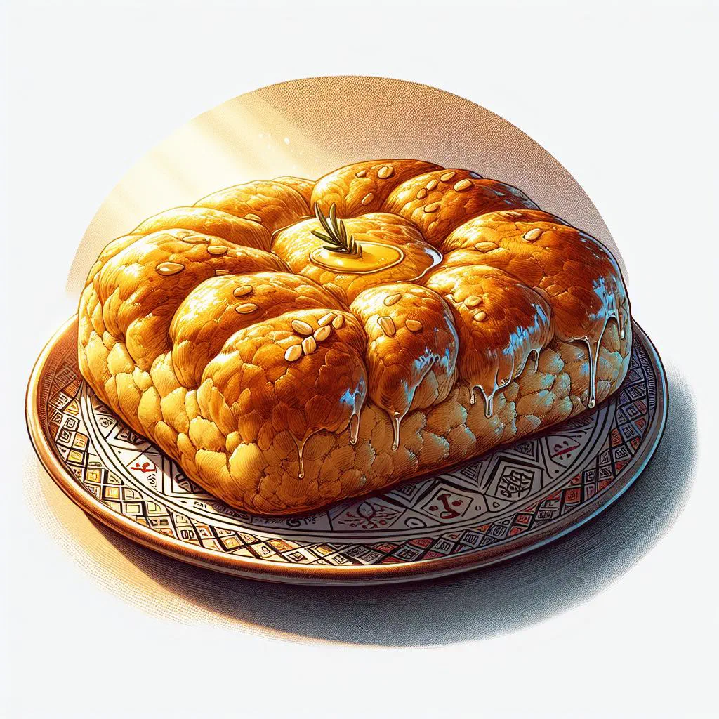 Thin golden Algerian rougag flatbreads stacked on a wooden board