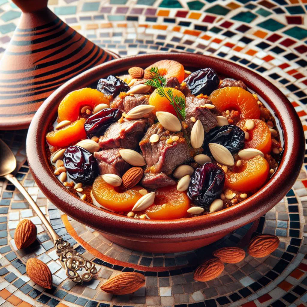 Sweet Algerian lamb tagine with dried fruit and toasted almonds