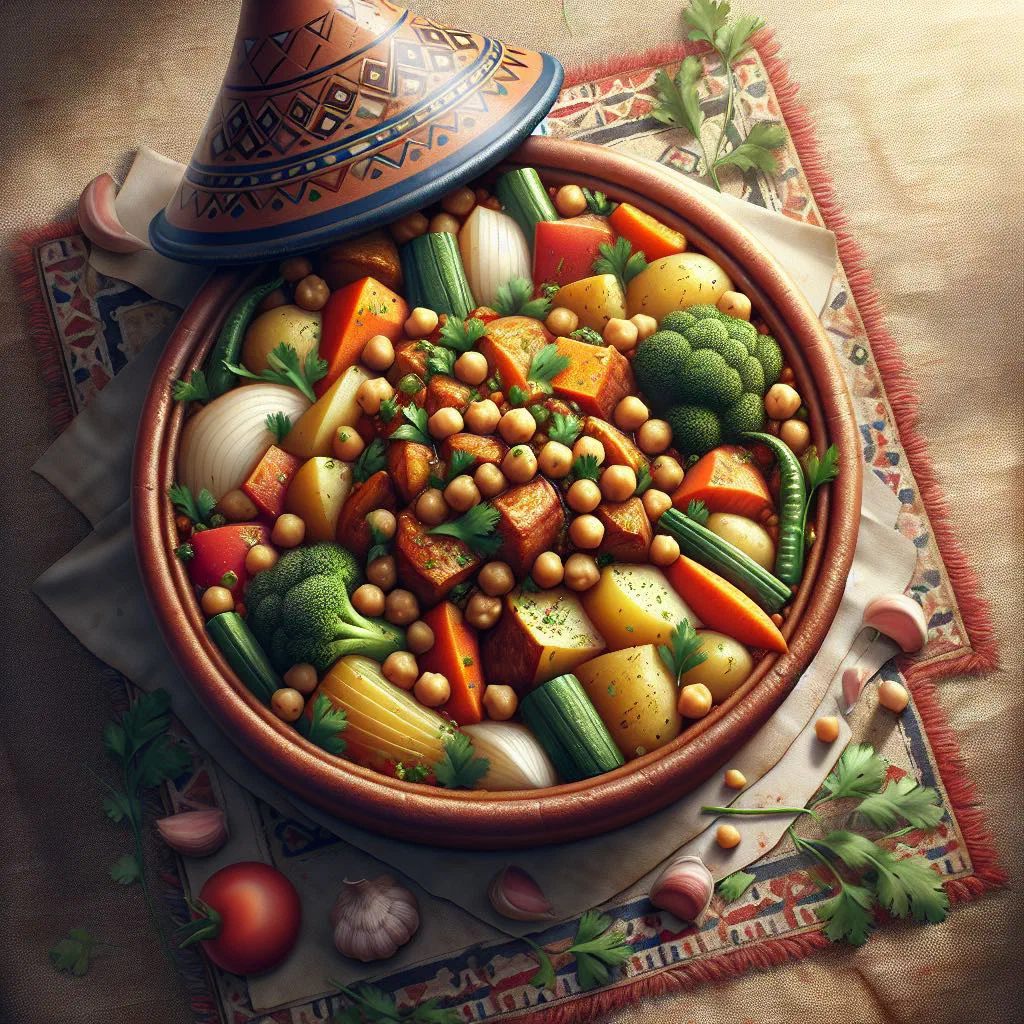 Algerian tajine marqa with tender meat, carrots and courgette garnished with parsley