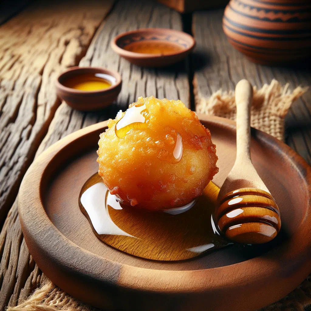 Golden syrup-soaked zalabia fritters piled on a plate