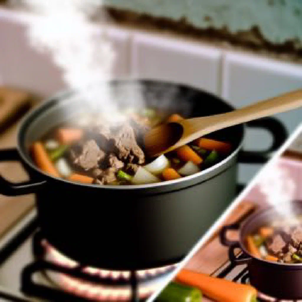 A rustic bowl of Andorran vianda with beef, pork and vegetables