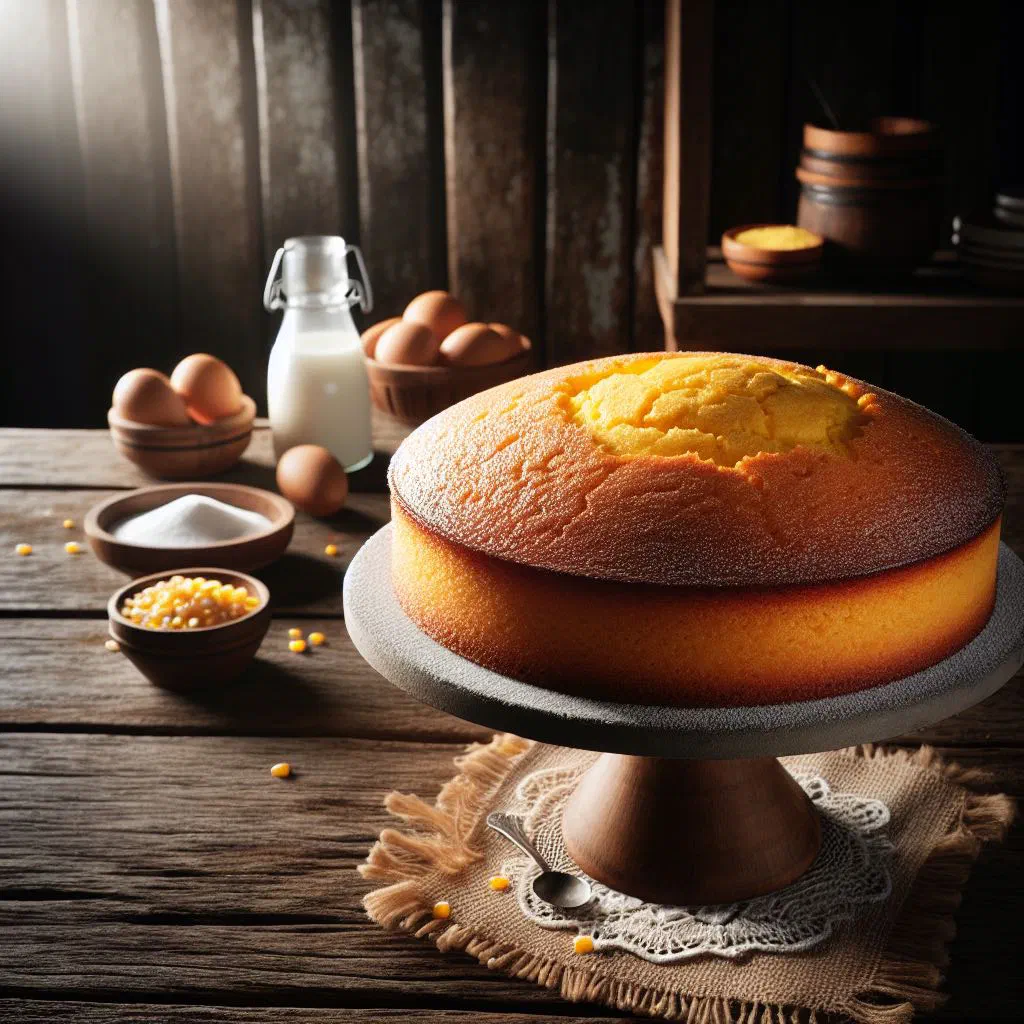 Golden Angolan cornmeal cake sliced on a plate