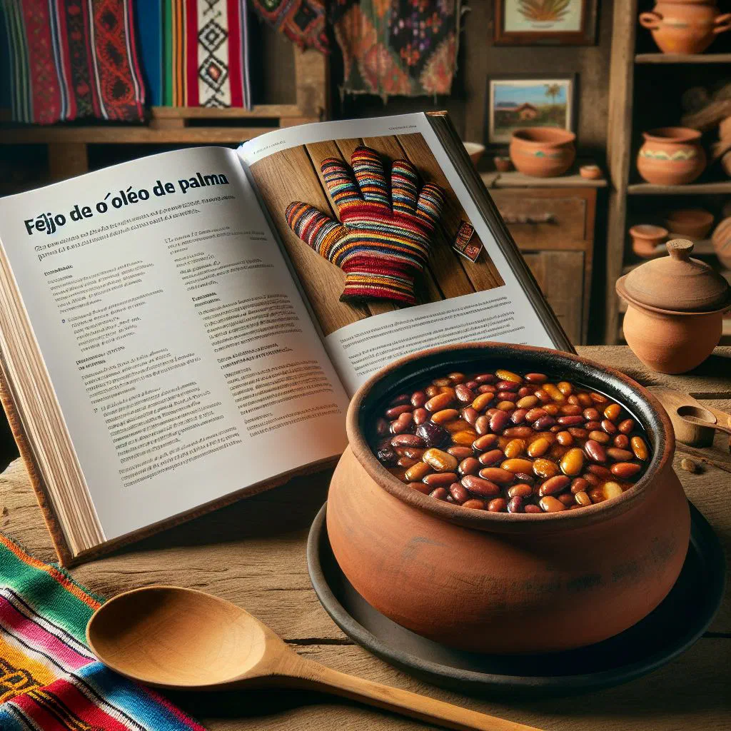 Bowl of Angolan black beans simmered in red palm oil with onion and garlic
