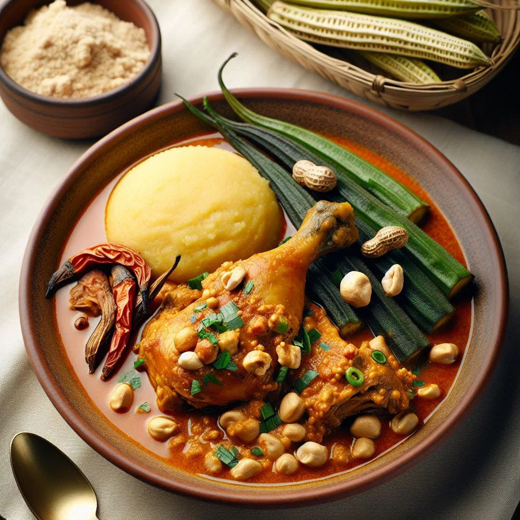 Angolan moamba de galinha chicken stew with okra in a deep bowl
