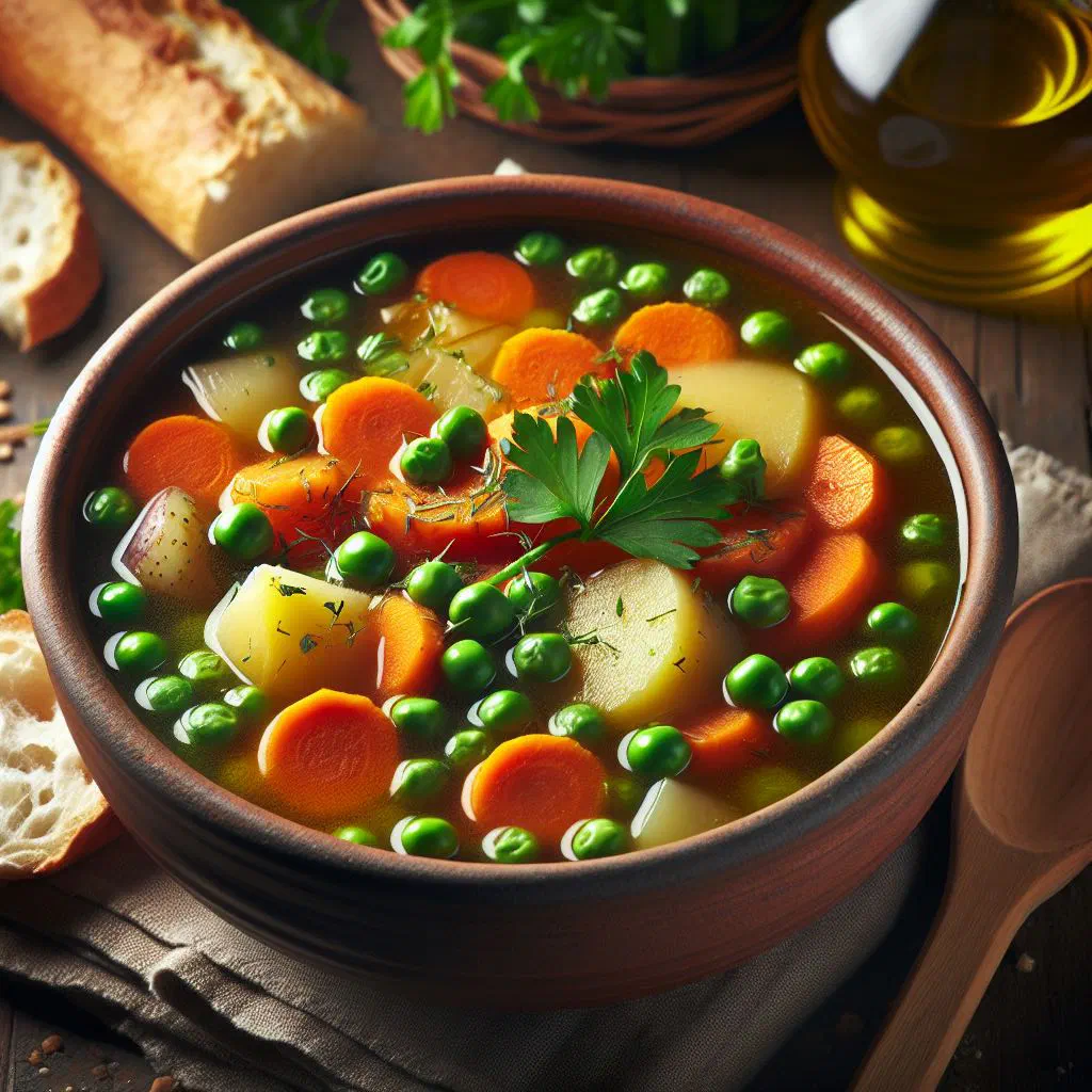Bowl of Angolan vegetable soup with carrots, pumpkin and fresh parsley
