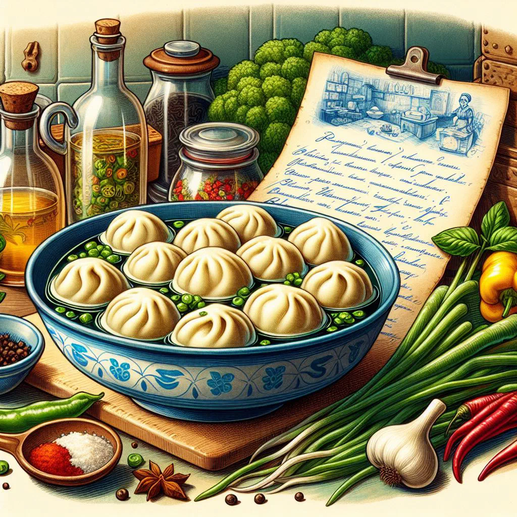 Soft boiled dumplings on a plate with fresh herbs