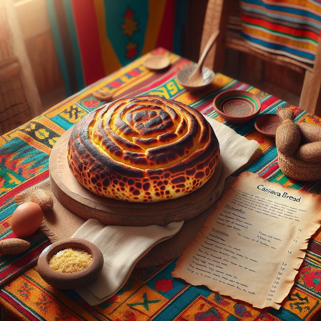 Golden rounds of cassava bread on a wooden board