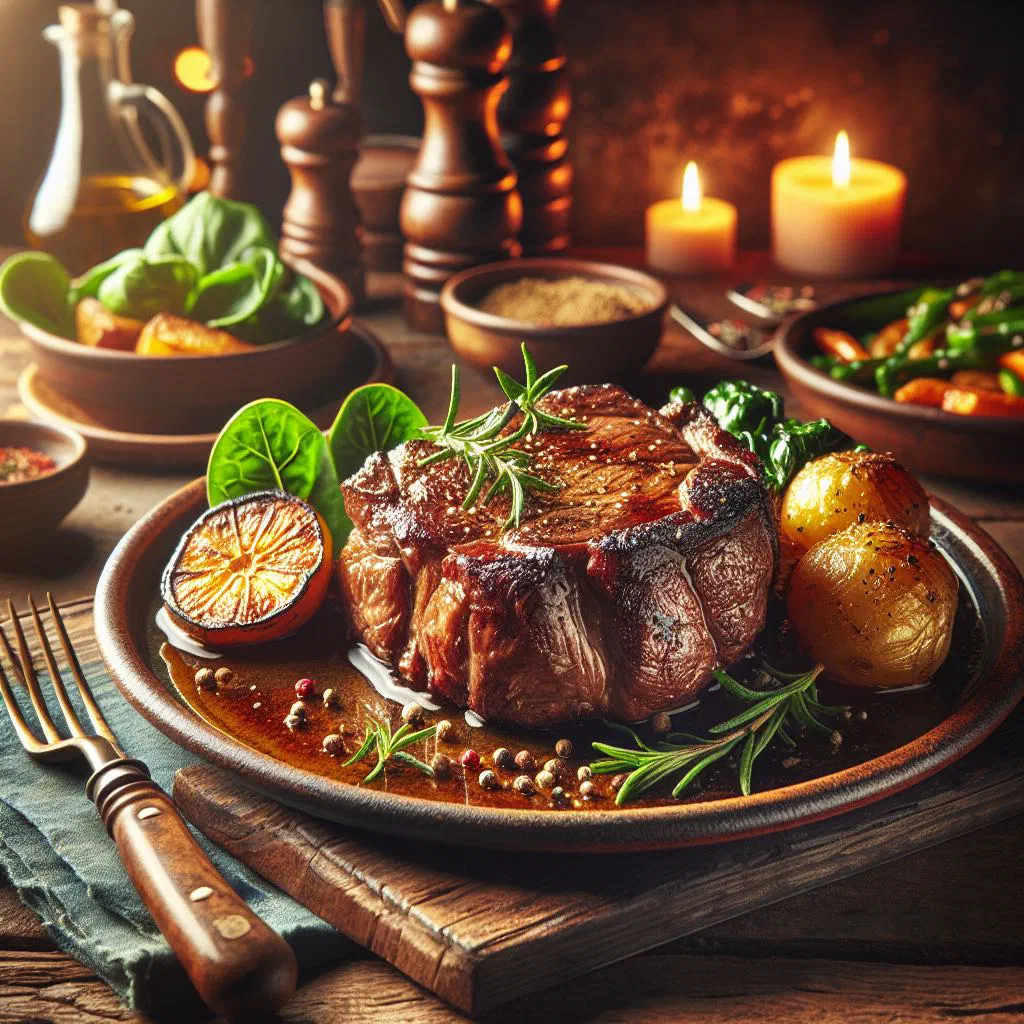 Slow-roasted Argentine beef with potatoes and onions in a baking dish