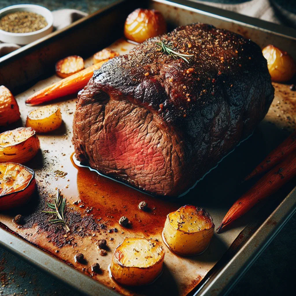 Oven-roasted Argentinian beef tri-tip sliced and served with chimichurri sauce