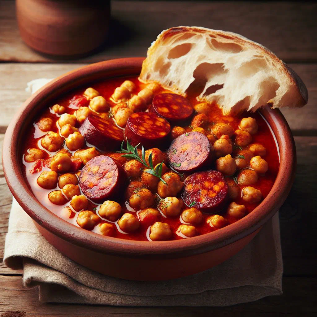 Chickpea stew with peppers and tomatoes garnished with fresh coriander