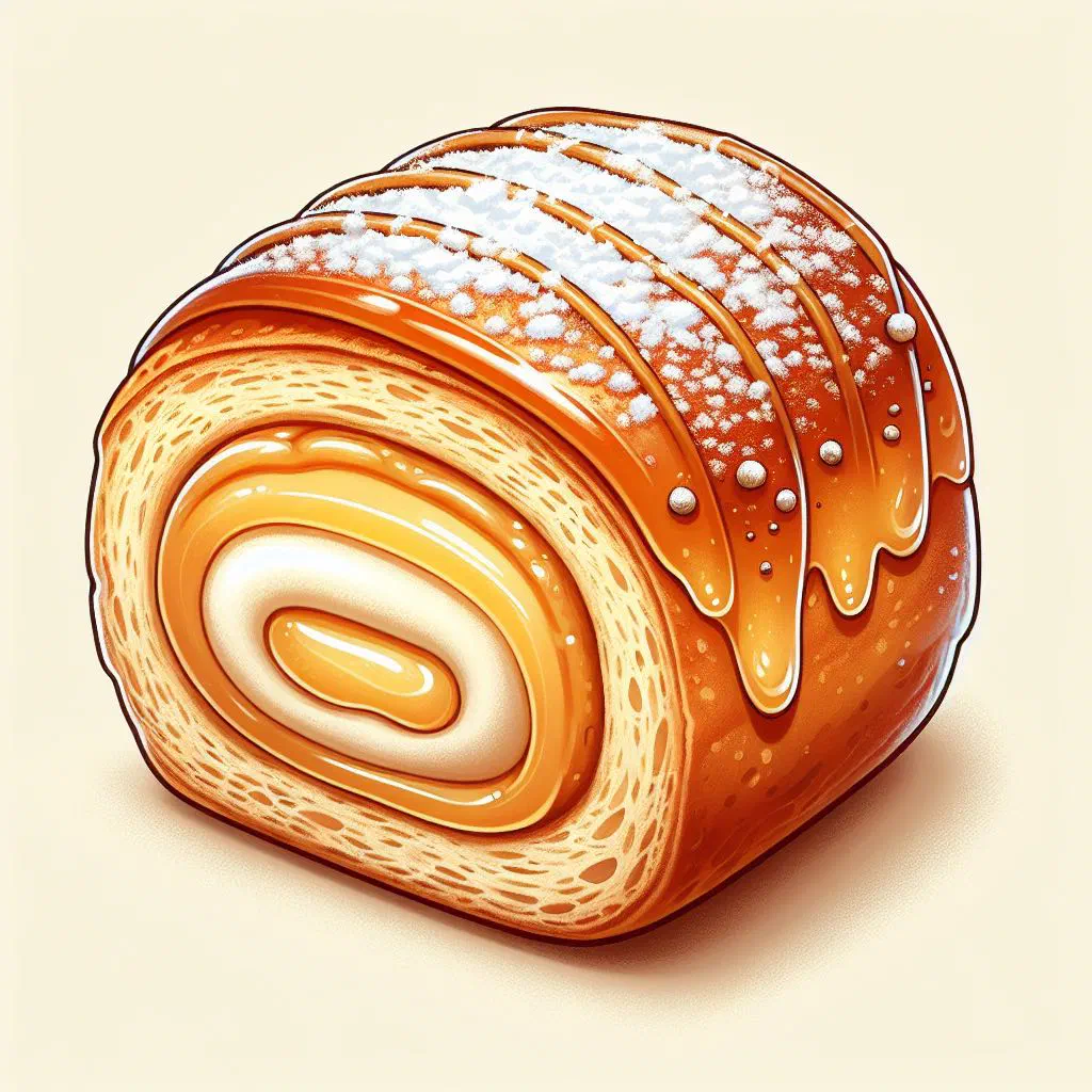 Sliced pionono sponge roll filled with jam and whipped cream
