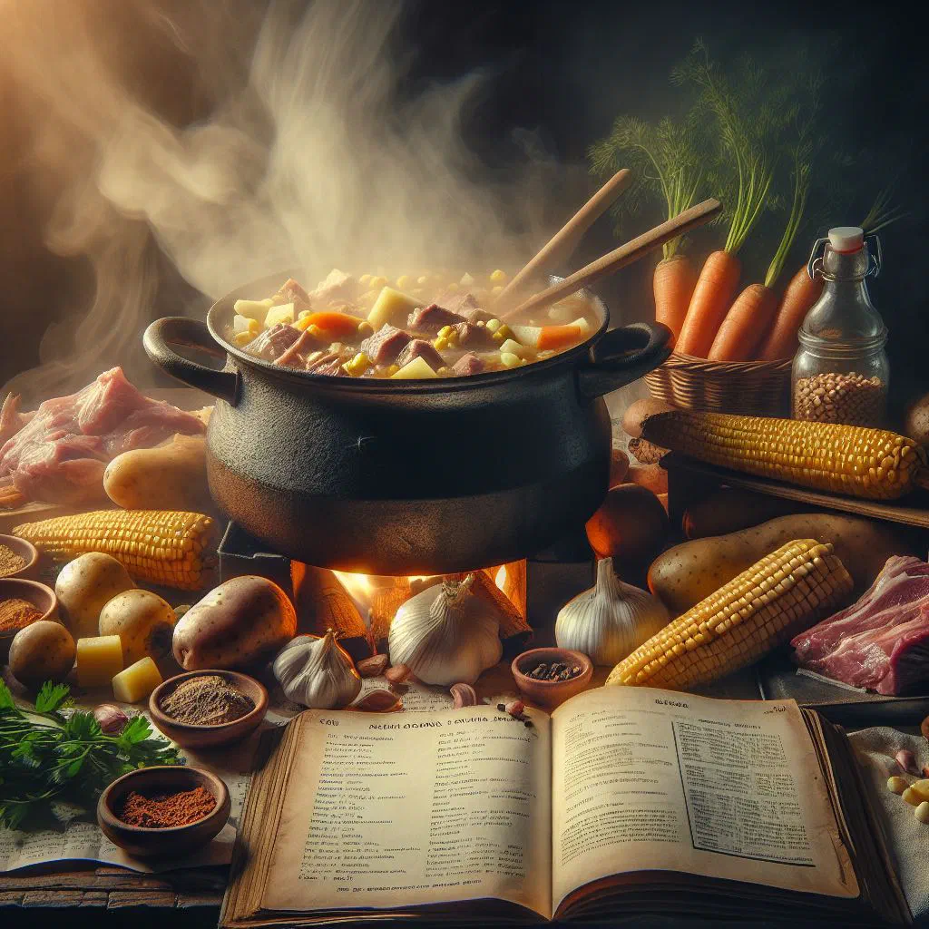Argentinian puchero stew with beef, chicken and root vegetables in a bowl
