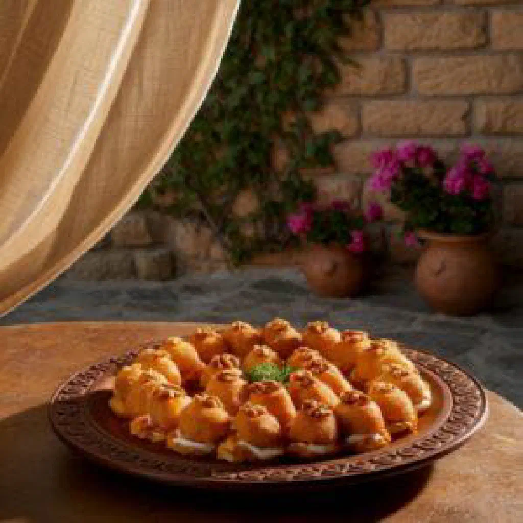 Golden pan-fried Armenian alani dumplings with fresh herbs