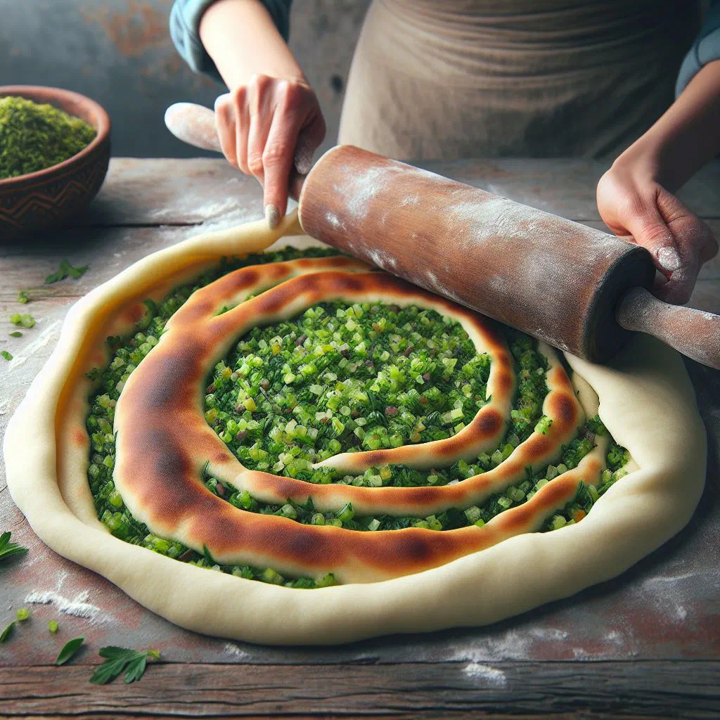 Armenian jengyalov hats flatbread filled with chopped green herbs
