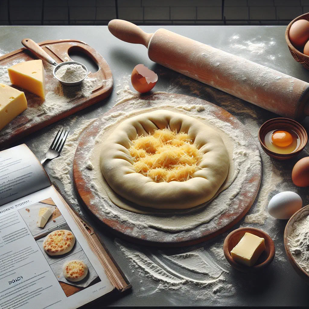 Golden baked khachapuri filled with melted cheese and topped with butter