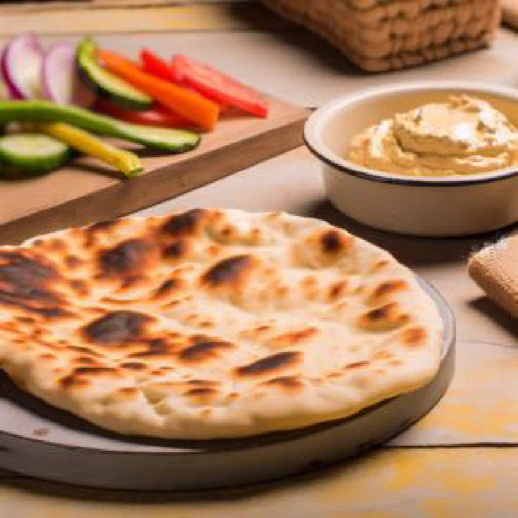 Freshly baked Armenian lavas flatbread stacked on a wooden board