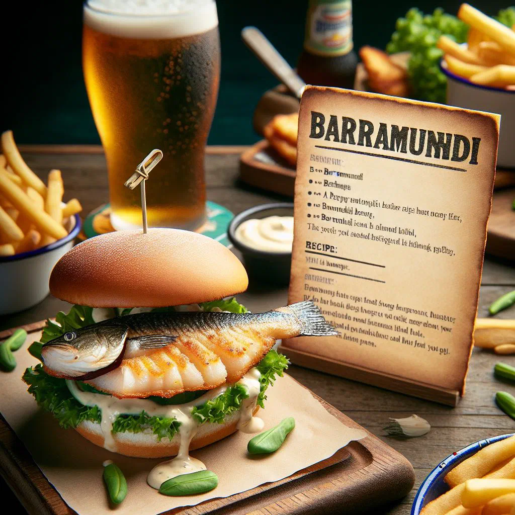 Grilled barramundi burger with avocado, tomato and salad in a toasted bun