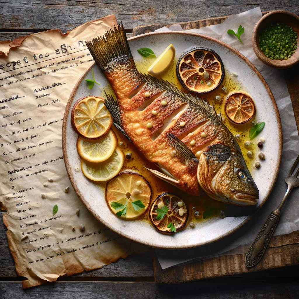 Pan-fried barramundi fillet with fresh herbs and lemon