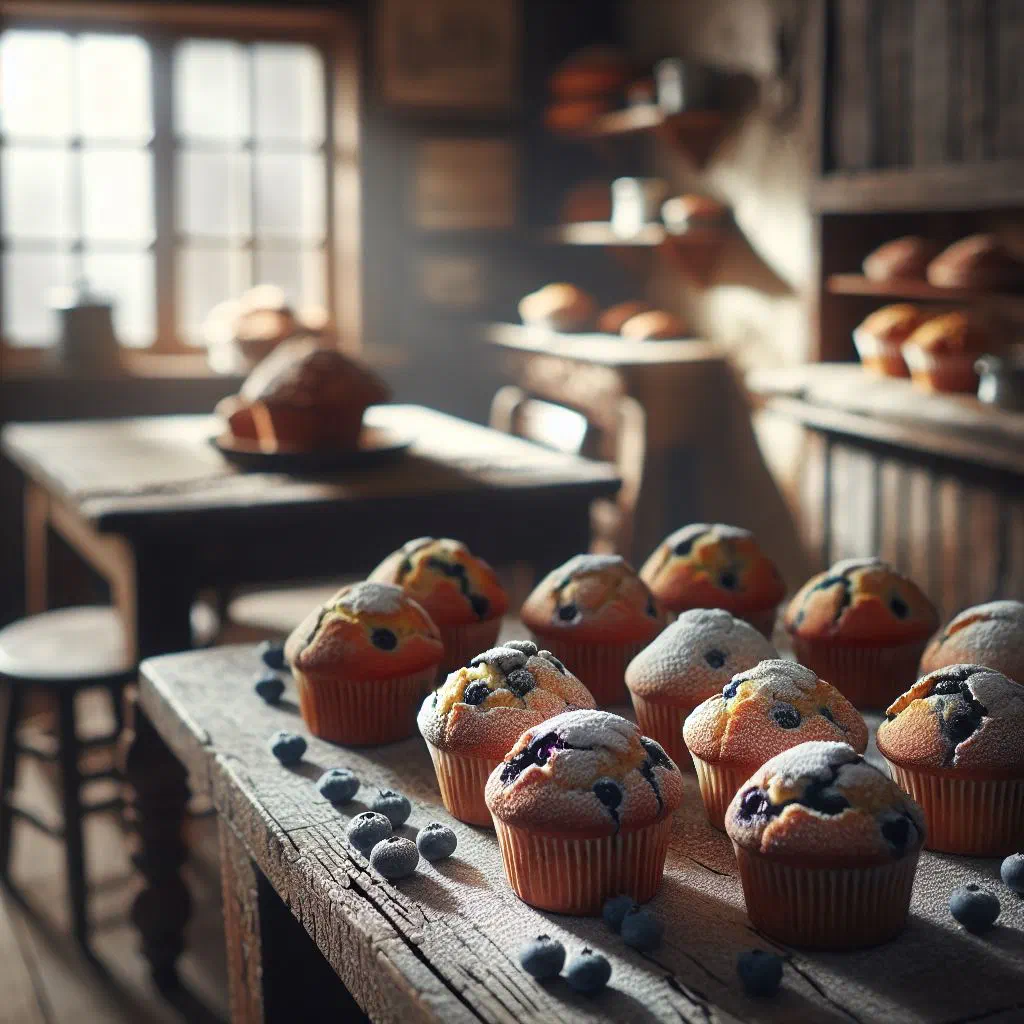 Freshly baked blueberry muffins studded with juicy berries