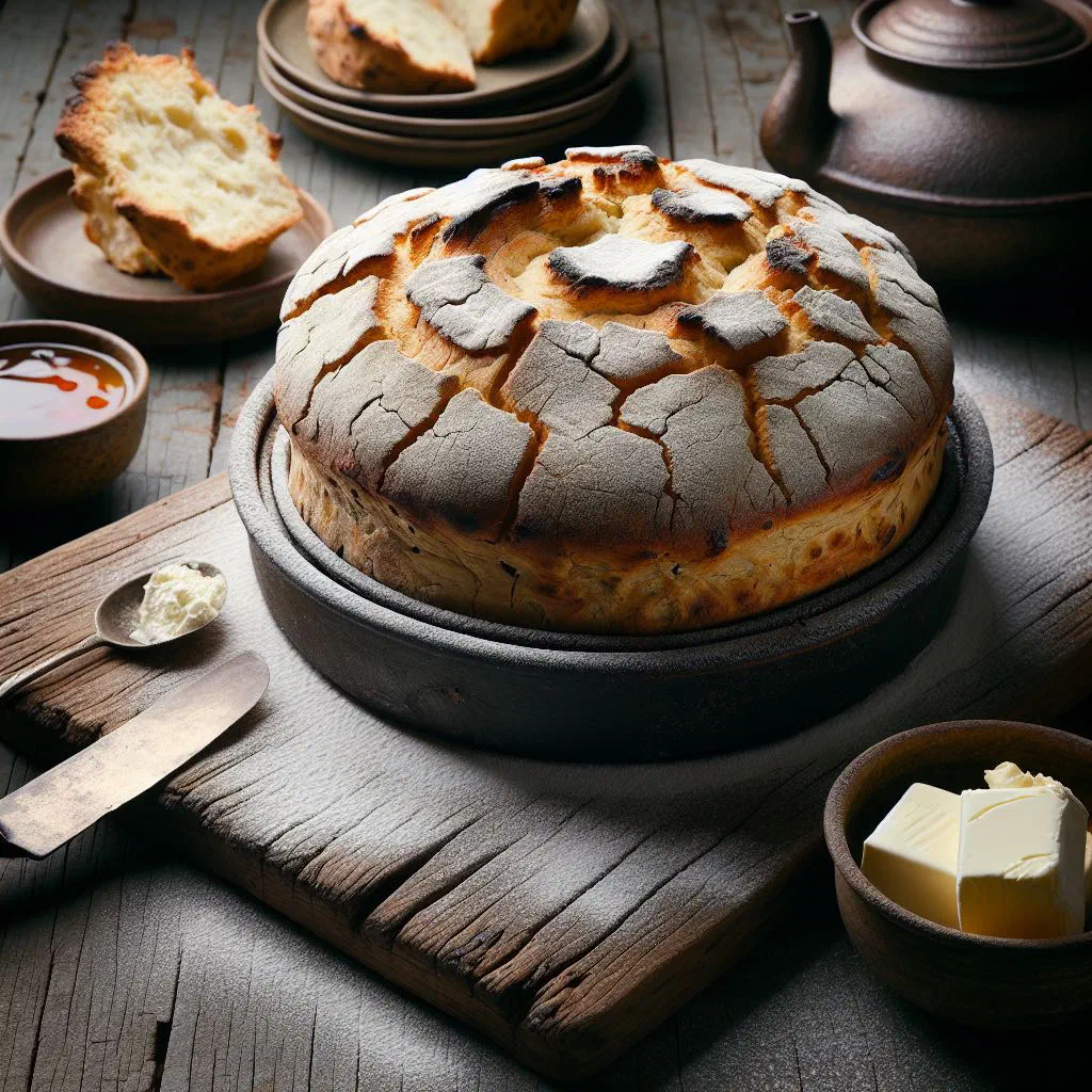 Golden crusty damper bread loaf with a cross scored on top