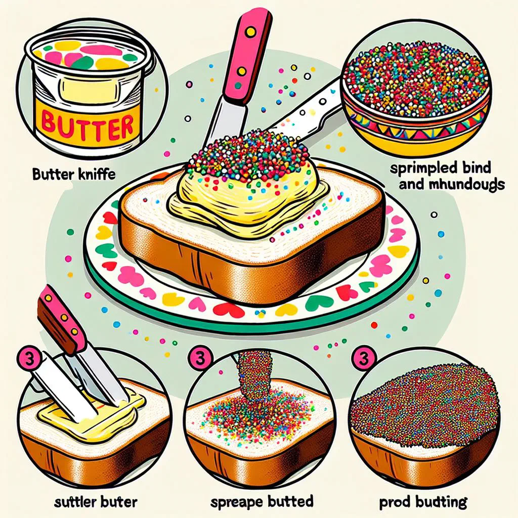 Triangles of fairy bread topped with colourful hundreds and thousands