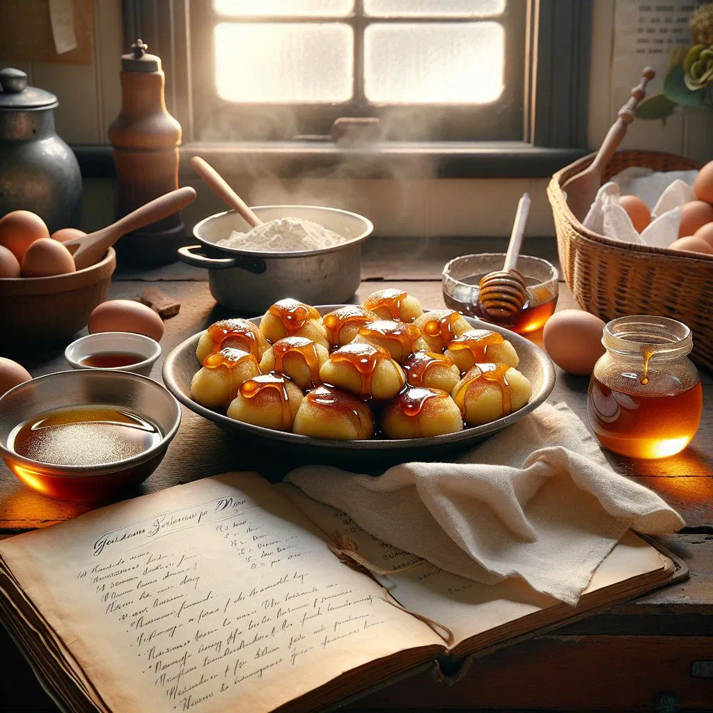 Golden syrup dumplings in a bowl of warm syrup
