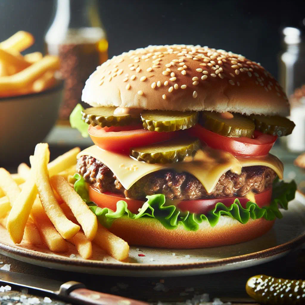 Kangaroo burger in a toasted bun with lettuce and tomato