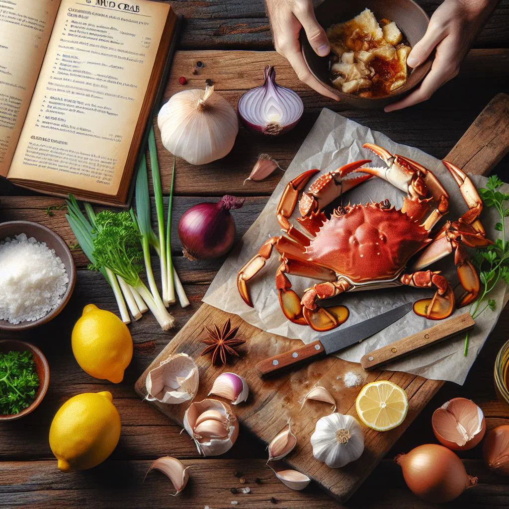 Halved Queensland mud crab pan-fried with garlic, lime and fresh herbs