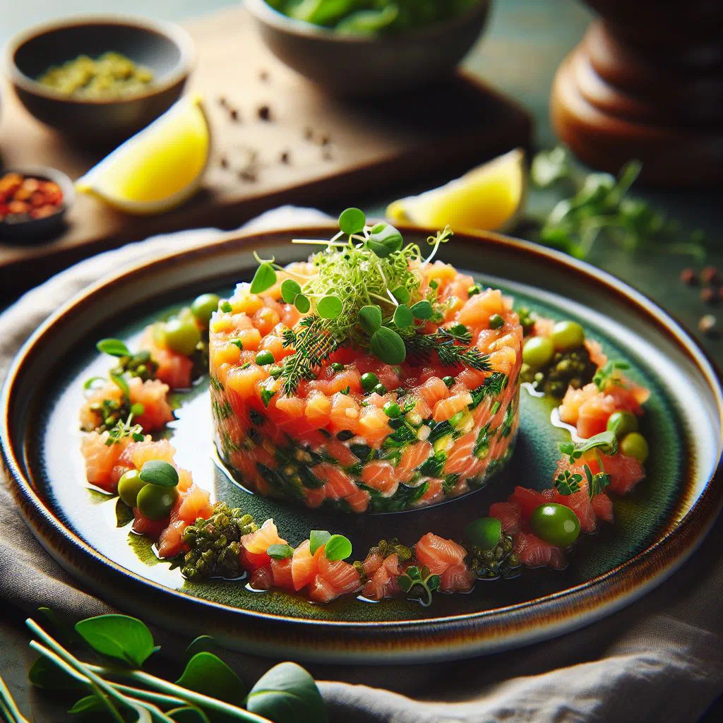 Fresh Tasmanian salmon tartare with dill, chives and capers