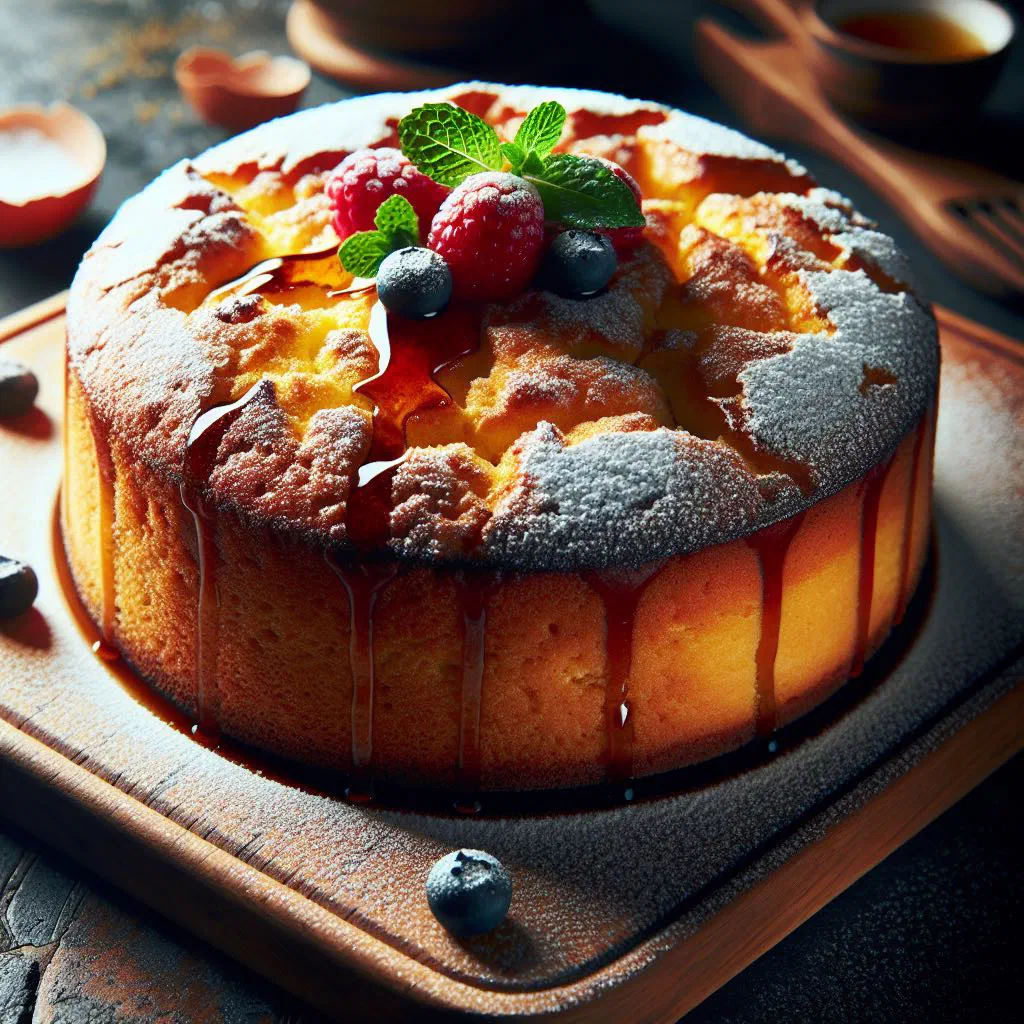 Slice of Austrian advocaat cake with airy sponge layers and creamy filling